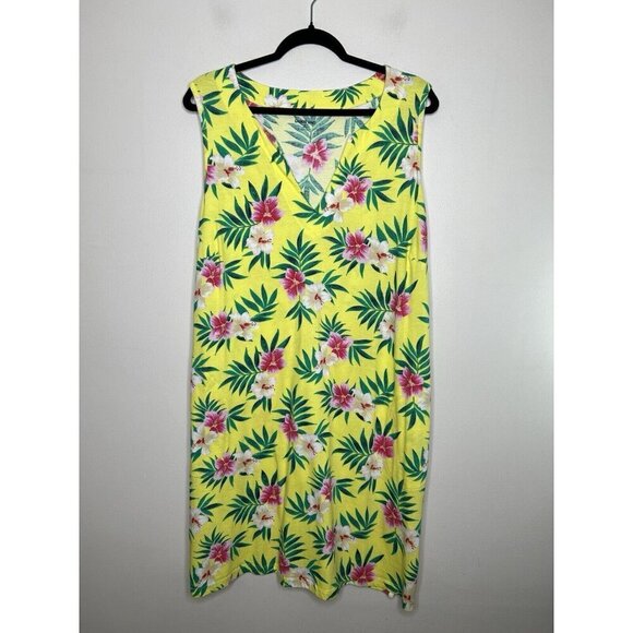 Land’s End Women’s Dress Cover Up 1X 16W-18W 100% Cotton Jersey Floral Pockets - Picture 2 of 12